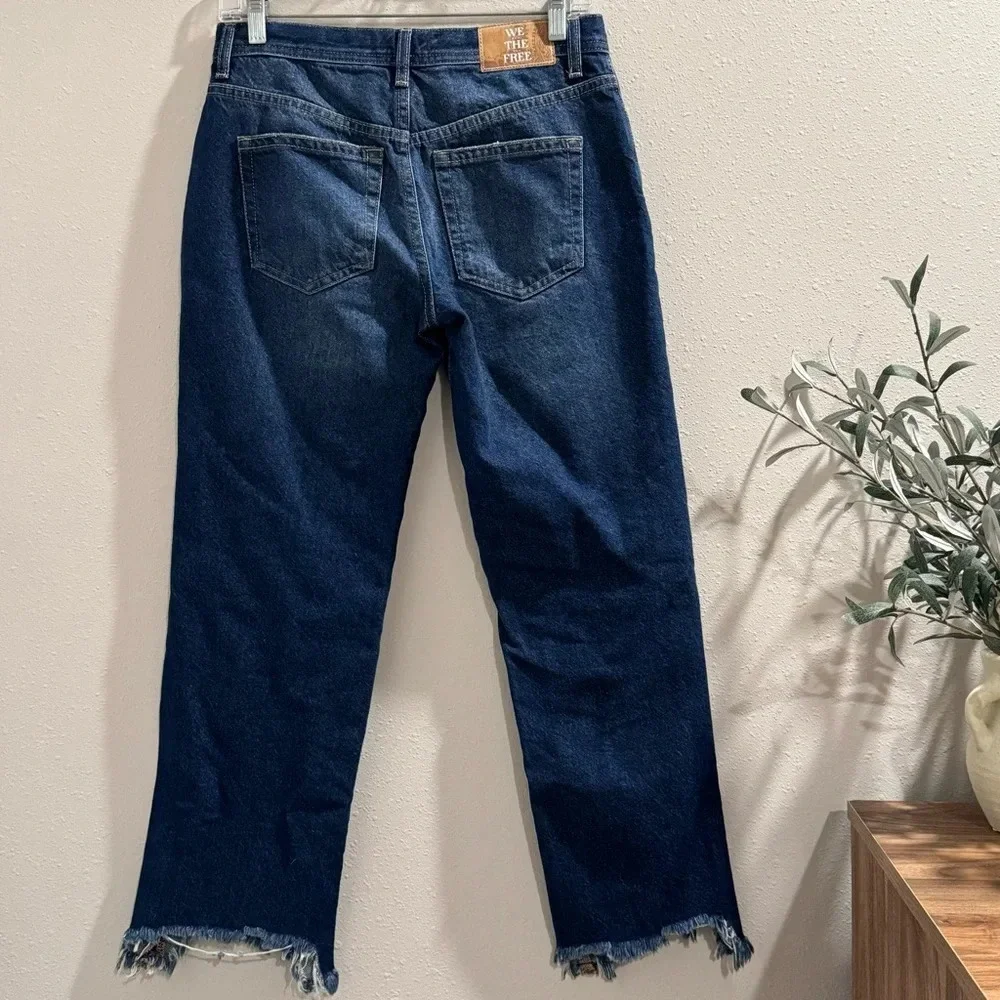 Free People Maggie Mid-Rise Straight Leg Raw Hem Cropped Button Fly Jeans 25 EUC